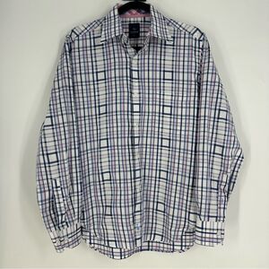 TAILORBYRD Men’s Navy Pink Plaid Long-sleeve Button Down Sz S